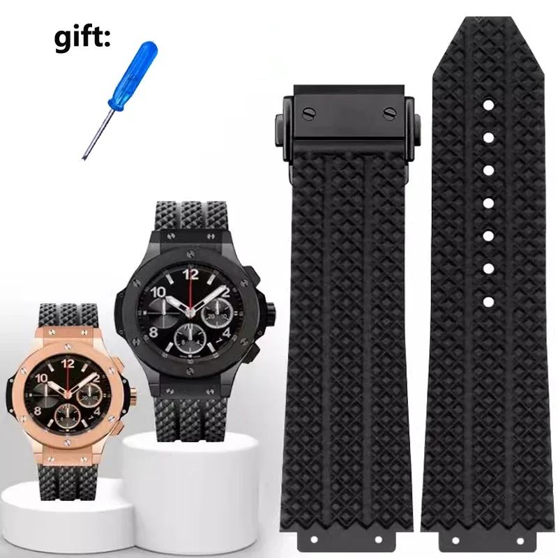Correa de silicona para reloj HUBLOT HB Yubo classic fusion big bang resistente al agua correa de reloj de goma negra boca convexa 26MM * 19mm