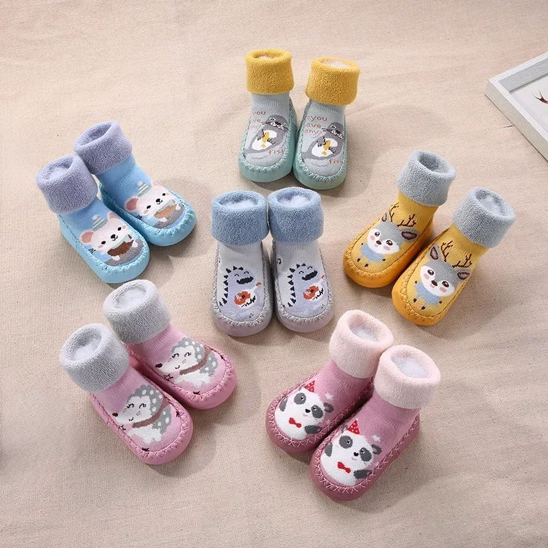 Baby Shoes Socks Children Infant Cartoon Socks Baby Gift Kids Indoor Floor Socks Rubber Sole Non-Slip Thick Warm Socks