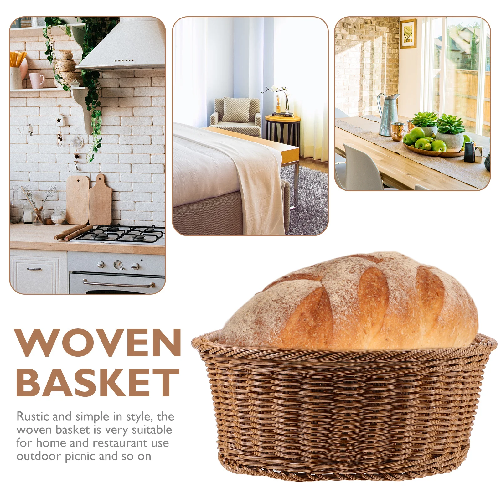 

1pc Woven Storage Basket Pp Material Rustic Style Home Kitchen Organizer Imitation Rattan Basket For Cosmetics