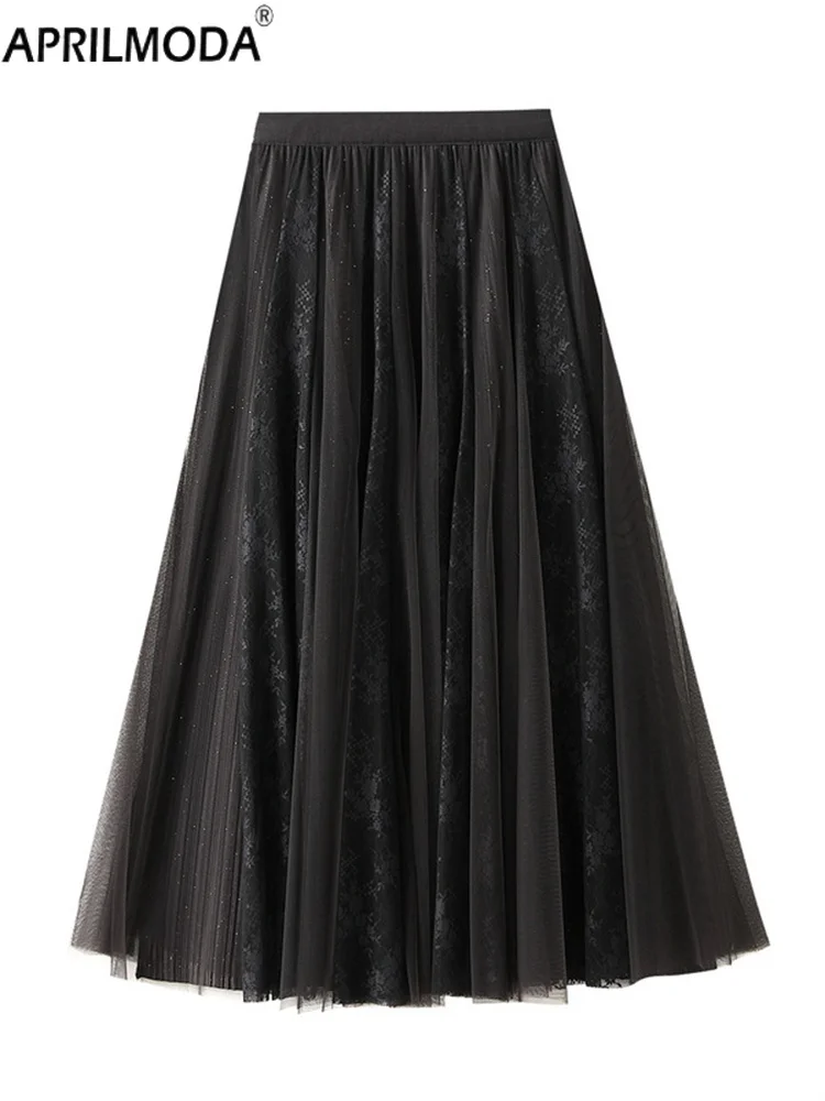 

Кружевная сетка во французском стиле в стиле пэчворк, короткая повседневная тюлевая юбка-пачка принцессы, элегантная осенняя коричневая, бежевая, черная однотонная винтажная юбка