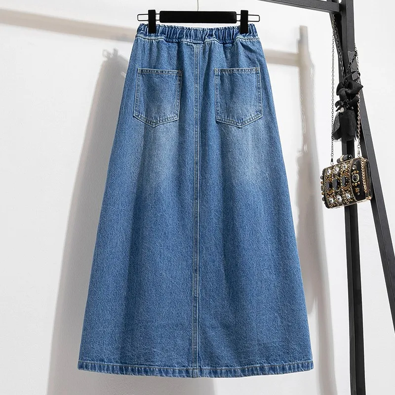 Wysoki stan Casual jeansowa spódniczka kobiety New Arrival 2024 wiosna koreański styl jednolity kolor luźne damskie długie spódnice B3321