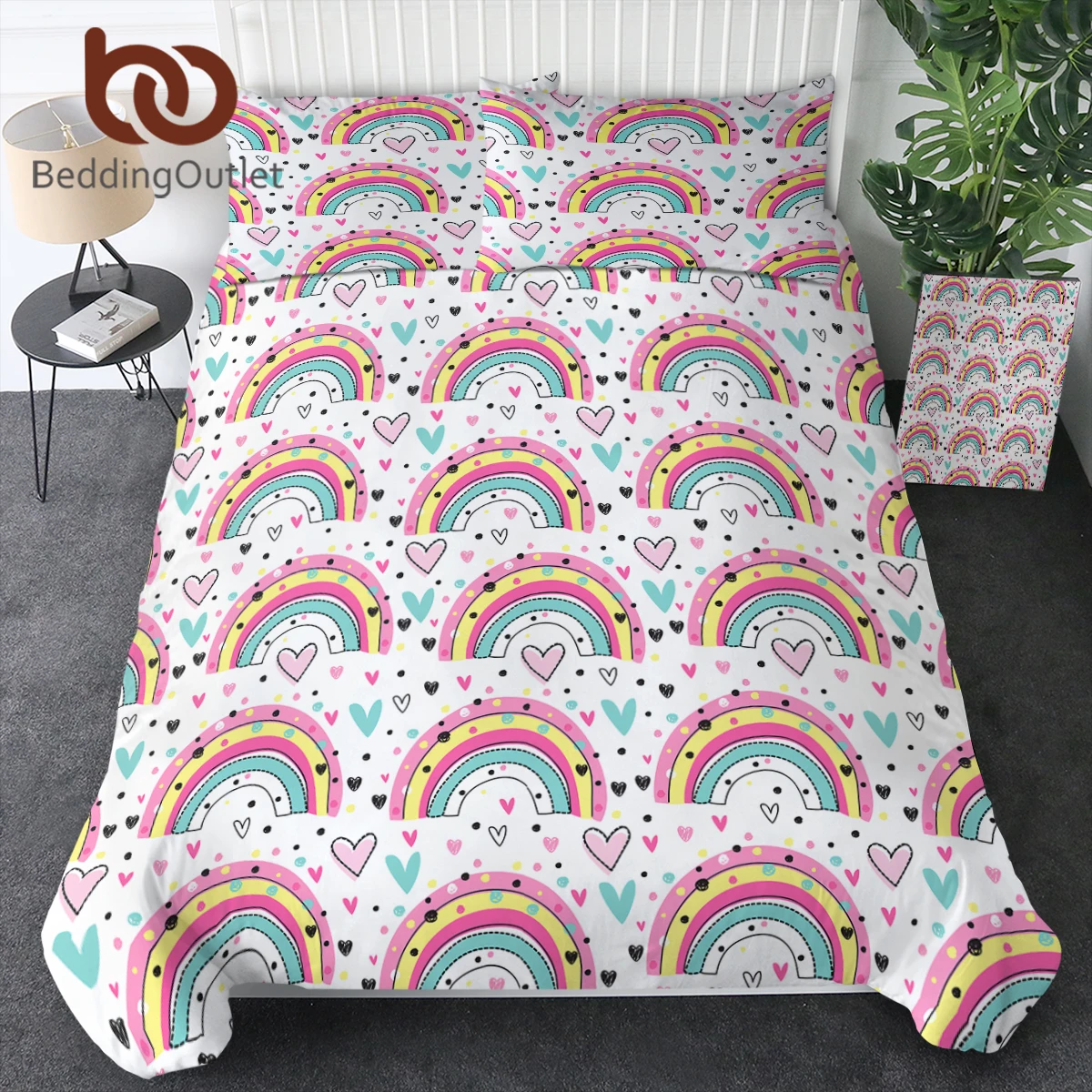 

BeddingOutlet Rainbow Polka Love Dots Bedding Set Queen Soft Bedclothes Duvet Cover Set With Pillowcases 3pcs Bed Set Home Decor