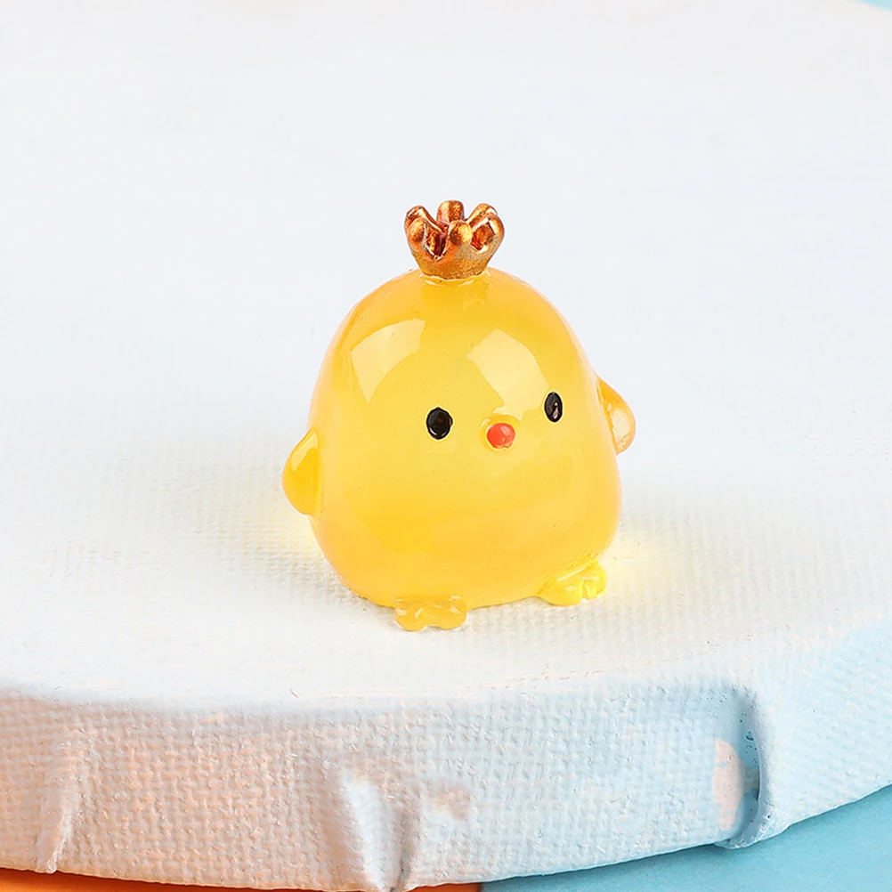 

15pcs Luminous Chicken Toys Figurines Resin Crown Small Chick Statue Mini Landscape Decoration Garden Ornament Desk