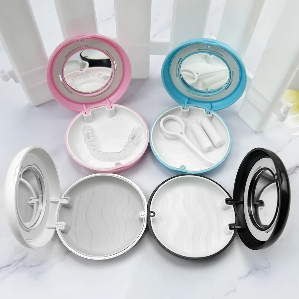Denture Storage Box Orthodontic Aligner Retainer Braces Storage Box False Teeth Container Protective Case With Mirror Organizer