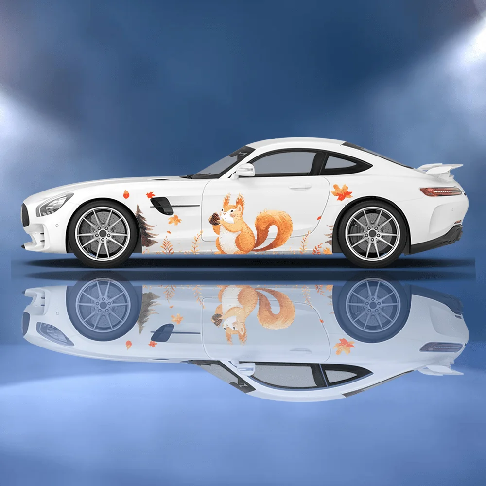 

Autumn Maple Leaf Cute Fox Car Vinyl Wraps Decal Self-adhesive PVC Sticker Suitable for Trucks SUV Decor Auto Accessories Gift