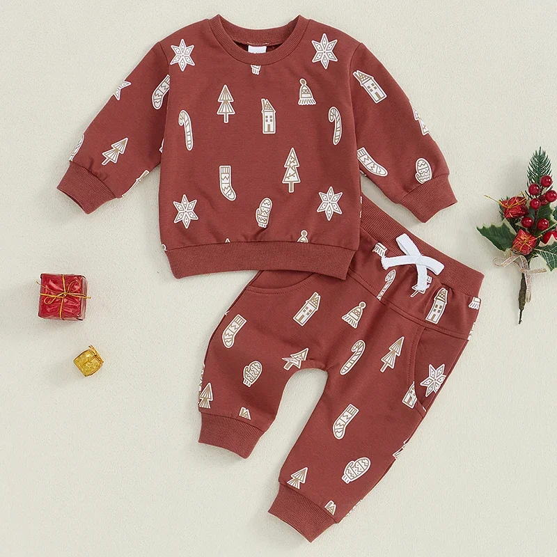 Baby Christmas Clothing Toddler Girl Boy Clothes Long Sleeve Christmas Print Sweatshirt Pants Set Xmas Outfits