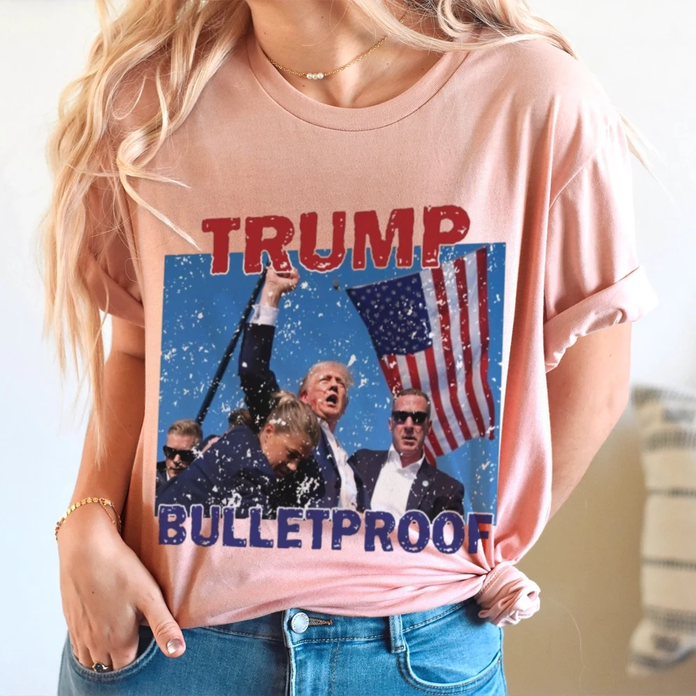 Donald Trump Mugshot T Shirt Trump Rally Shooter Tees Trump 2024 Tshirts Women American Street Cotton Novelty Graphic Tops