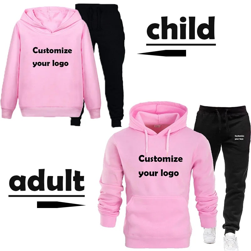 

DIY Customize Your Logo Hoodie+Pants 2-piece Family Style Men's Fashion Women's Casual Sportswear Set