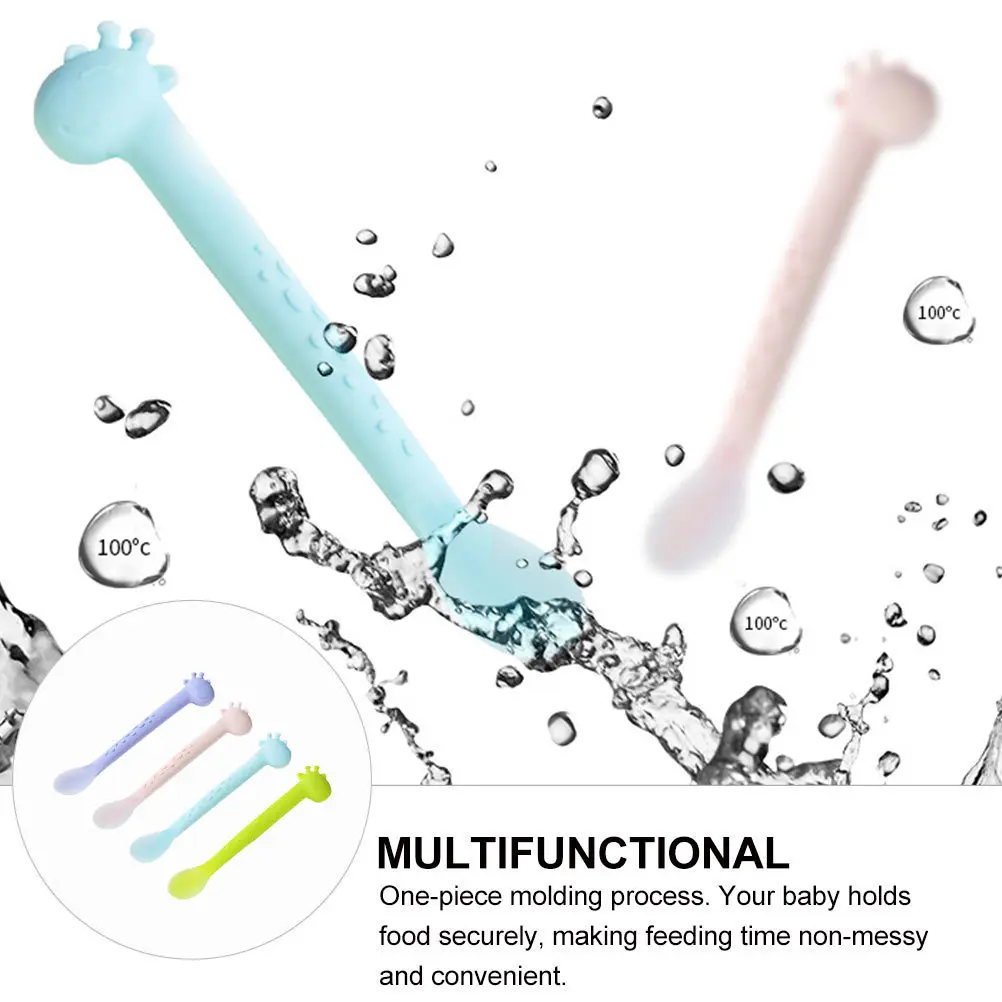

4 шт., силиконовая детская ложка для кормления младенцев, мягкая ложка для тренировок, посуда в мультяшной форме для новорожденных, детские ложки