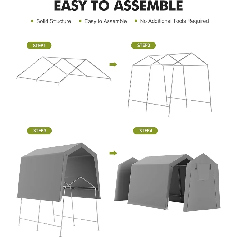 سقيفة تخزين محمولة مقاس 7 × 10 أقدام مع قماش القنب المقاوم للماء شديد التحمل وبابين بسحاب قابل للطي، خيمة مثالية للدراجات النارية، B