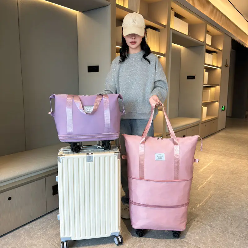 Carro de viaje de gran capacidad, bolsa de almacenamiento de equipaje con ruedas, polea impermeable, portátil, plegable, extensible, ropa de moda