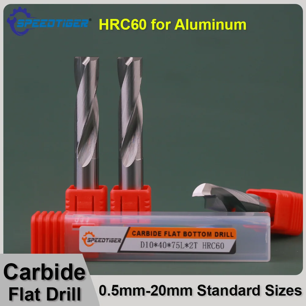 SPEEDTIGER Flat Drill Solid Carbide Dia 0.5-20mm Uncoated for Non-metal Aluminum CNC Inclined Curved Surface Bottom Hole Making