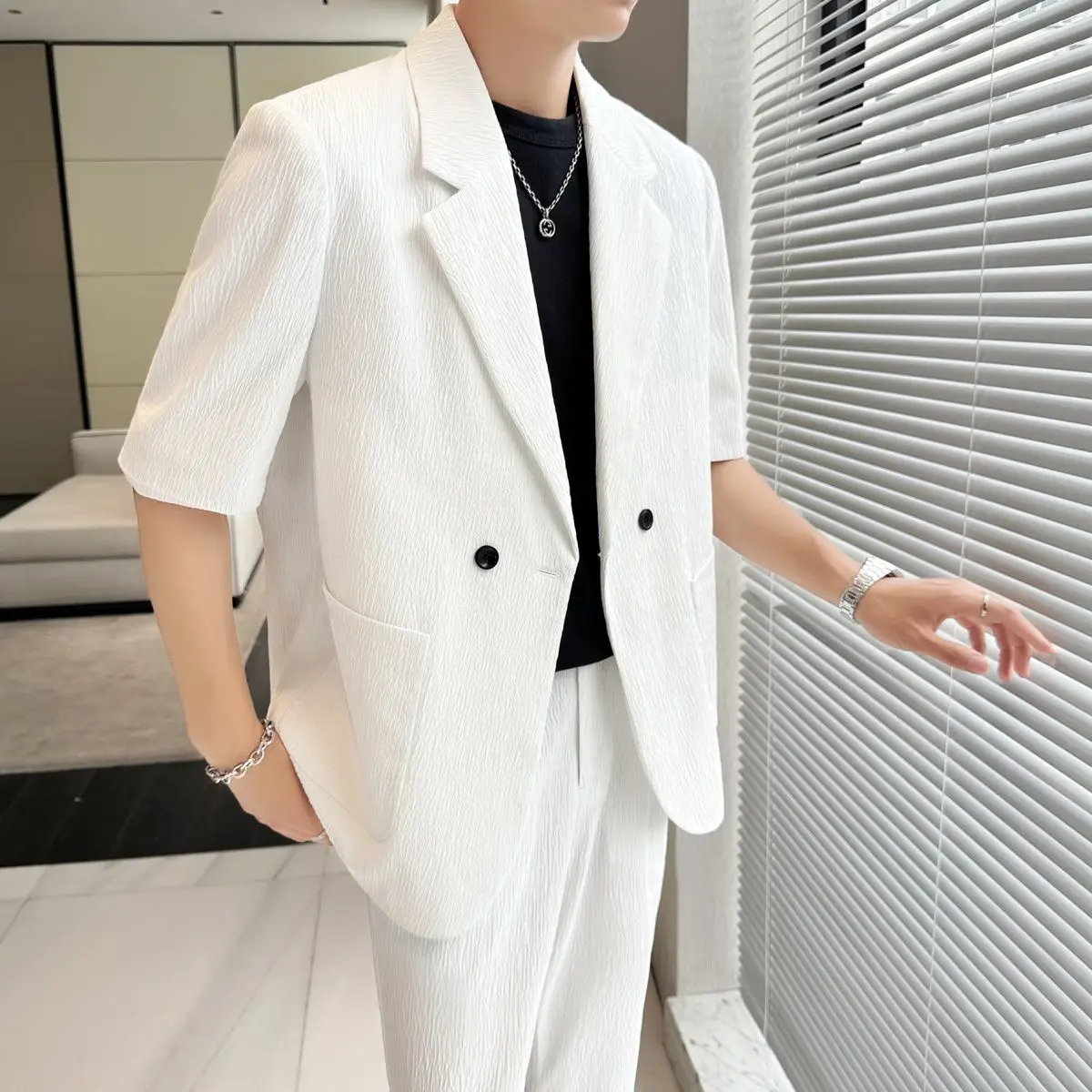 2-A53  Ice silk drape suit loose casual straight wide-leg pants suit