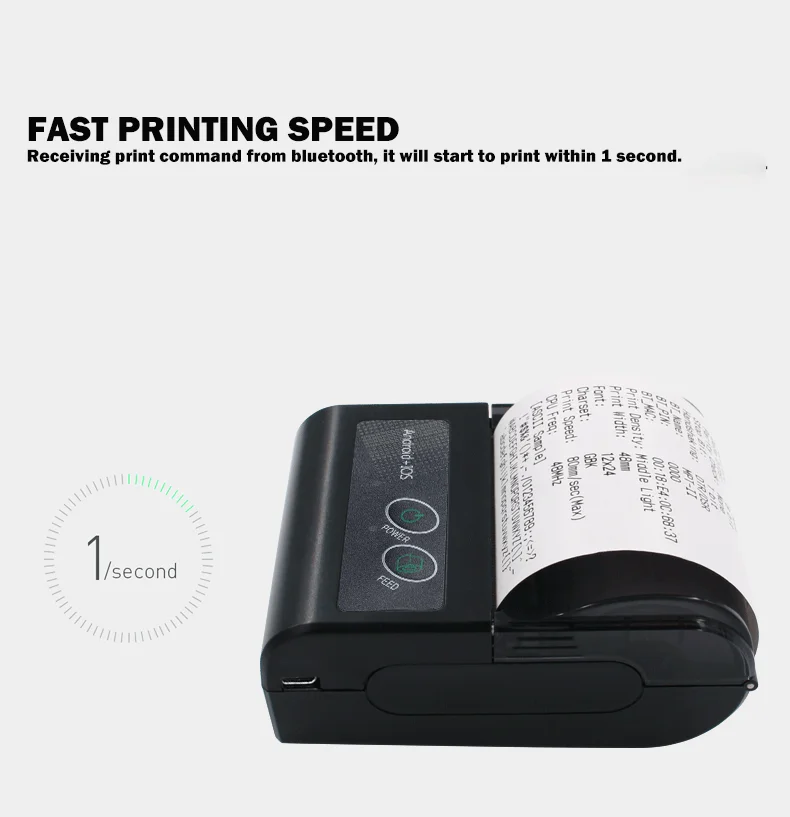 Kompaktowa drukarka termiczna paragonów 58 mm, bezprzewodowa, mobilna drukarka POS do iOS i Android, produkt dostępny od ręki.