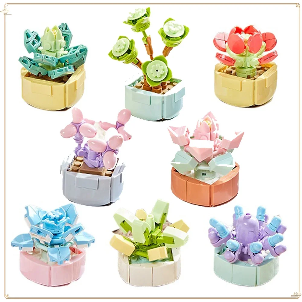 

Simulation Succulent Potted Plant Mountain Rose Bear Boy Bluebird Puzzle Assembly Toy Valentine's Day Gift Interior Decoration