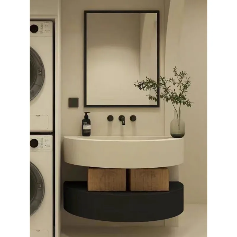 Small apartment semi-round Corian integrated basin bathroom cabinet, combined bathroom washstand