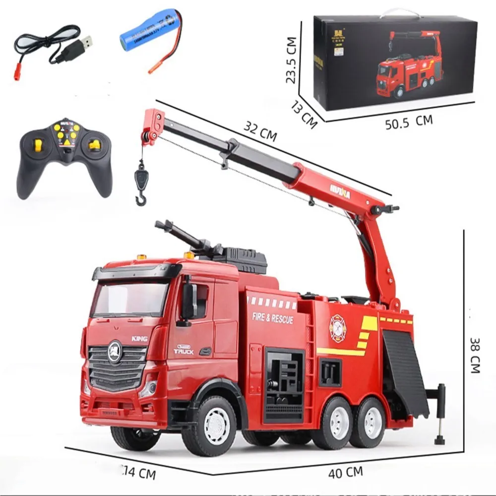 2.4G RC Toy Huina 1361 1/18 Scale Remote Control Fire Fighting Truck RTR 9CH Sprinkler Car Toys Gifts for Kids