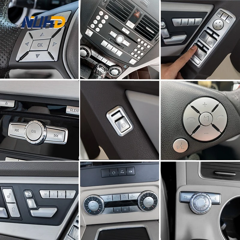 Car Center Console Panel Air CD Door Windows Panel Buttons Trim Stickers For Mercedes-Benz C E Class GLK Interior Accessories