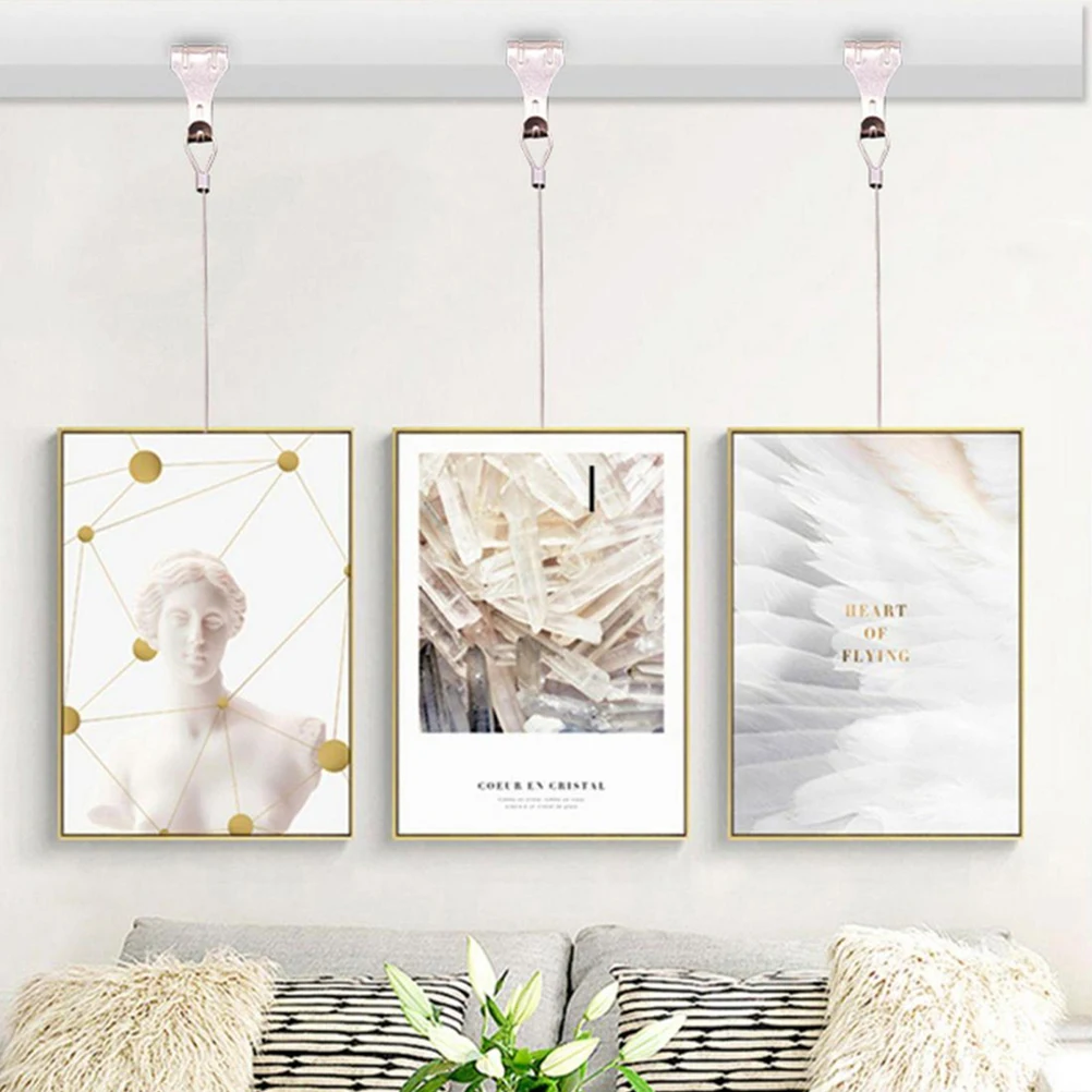 4 Sets Wire Rope Picture Frame Hanging Rope Hanging Cord Hooks 0.5m Adjustable Heavy Duty Frame Hanger DIY Supplies