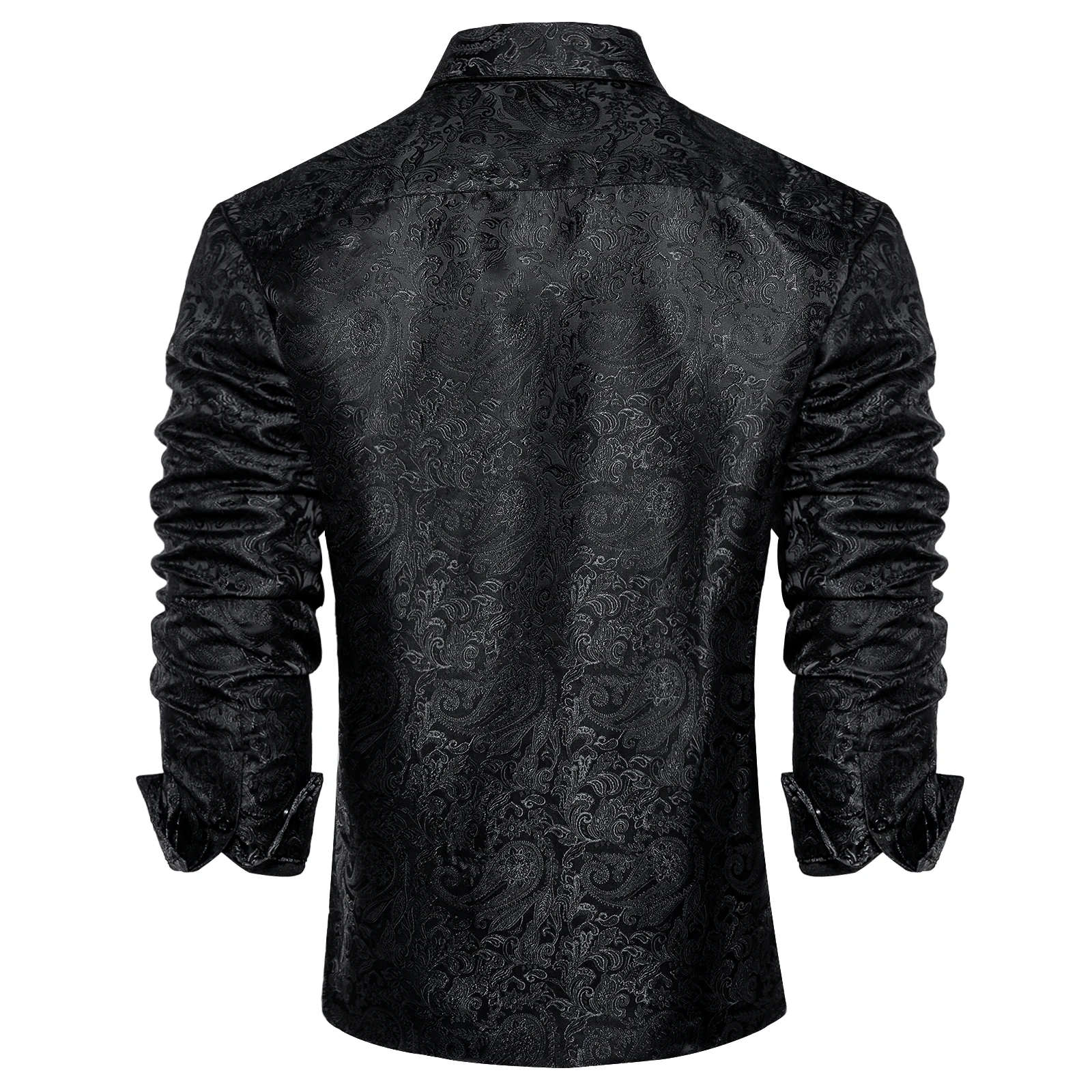 Men\'s Long Sleeve Black Paisley Silk Dress Shirts Casual Tuxedo Social Shirt Luxury Designer Men Clothing