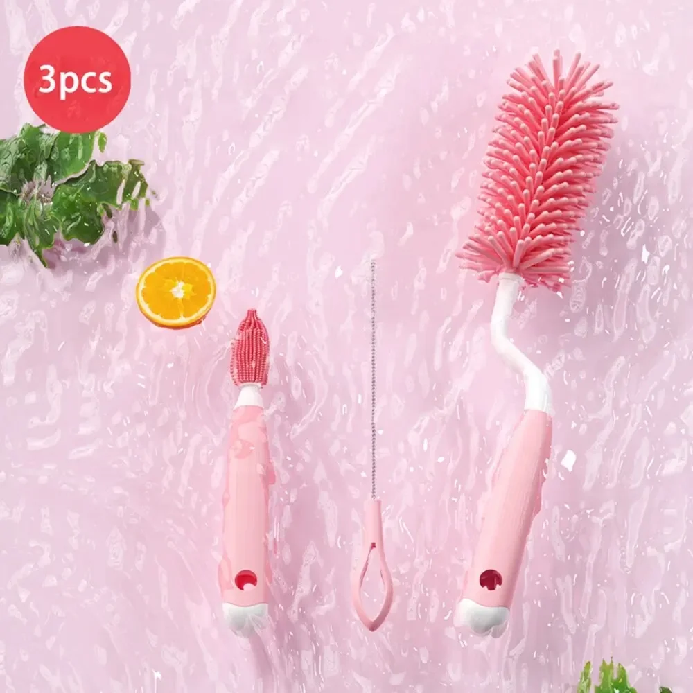 360 Degree Cleaning Tool Set  Glass Cup Washing Clean Brush Kitchen Silicone Bottle Cleaning Brush Baby Pacifier Straw Scrubber