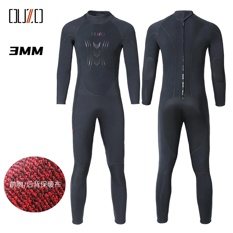 

3 мм гидрокостюм OUZO мужской CR суперэластичный костюм для серфинга на молнии сзади морозостойкий и теплый цельный гидрокостюм с длинными рукавами