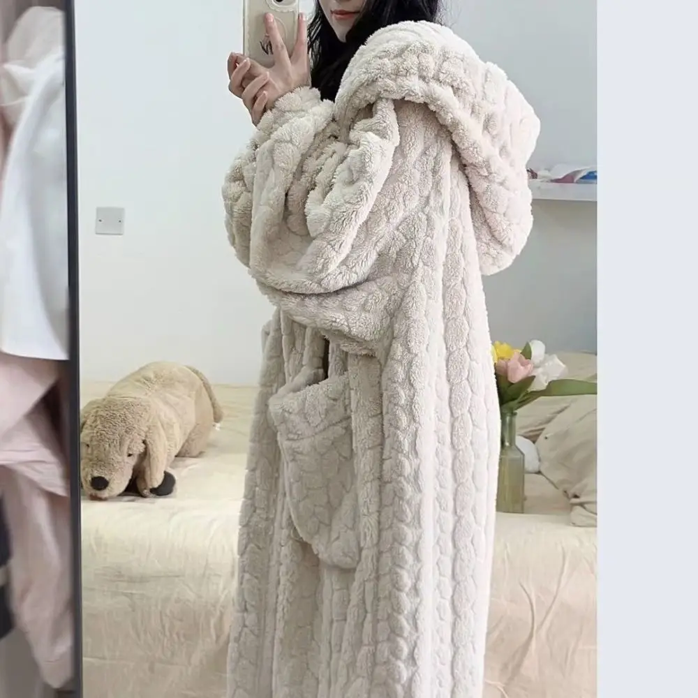 Kawaii chaud hiver vêtements de nuit mignon doux à capuche Robes loisirs corail polaire chemise de nuit