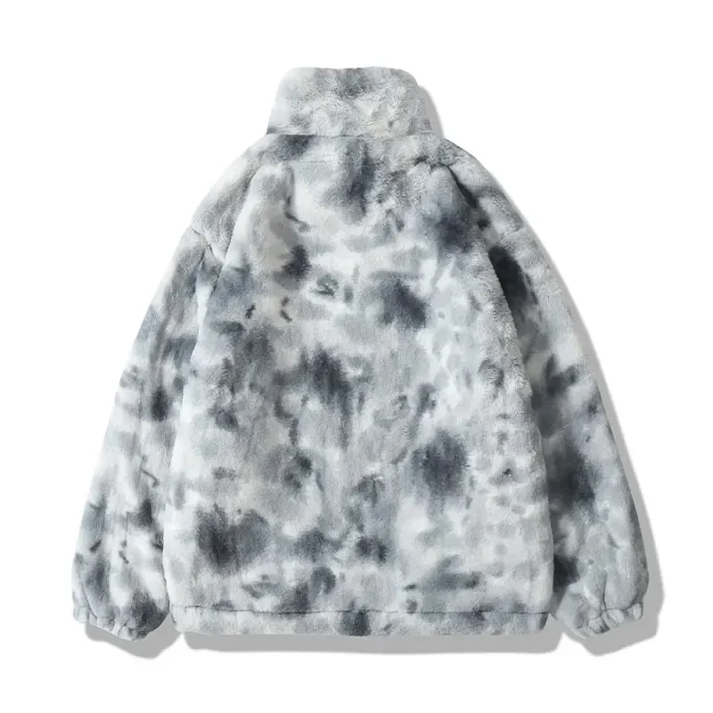 Aelfric Eden-Chaqueta de lana de piel sintética para hombre, ropa de calle de Hip Hop, Harajuku, Tie Dye, corazón, chaquetas peludas, abrigos cálidos informales con cremallera, Invierno