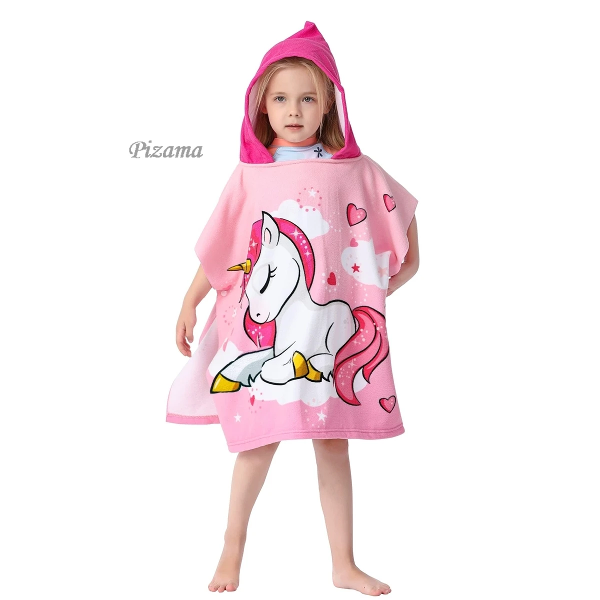 Kids Toddlers Hooded Poncho Towel Childrens Beach Swimming Changing Robe Unicorn Wrap Multi-Functional Children\'s Beach Towels