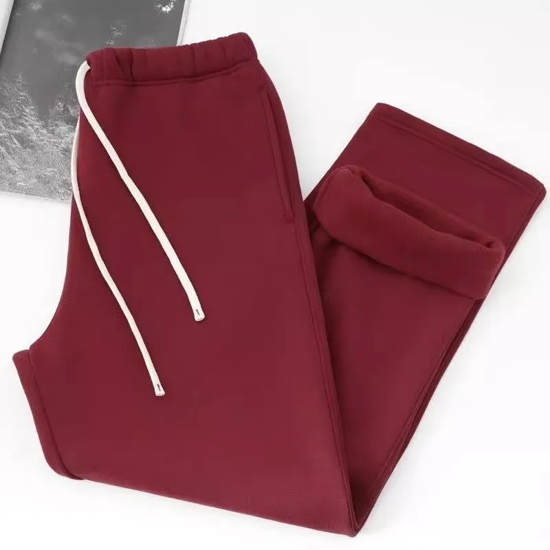 

Thickened Fleece Lined Loose Straight Leg Warm Casual Sweatpants for Women Skin-friendly Men's Wide Leg Pants Autumn Winter