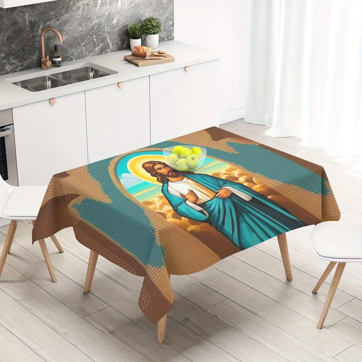 JIT 1pc, Jesus pattern multi-size tablecloth, with a biblical style, elegant and fashionable.yzb