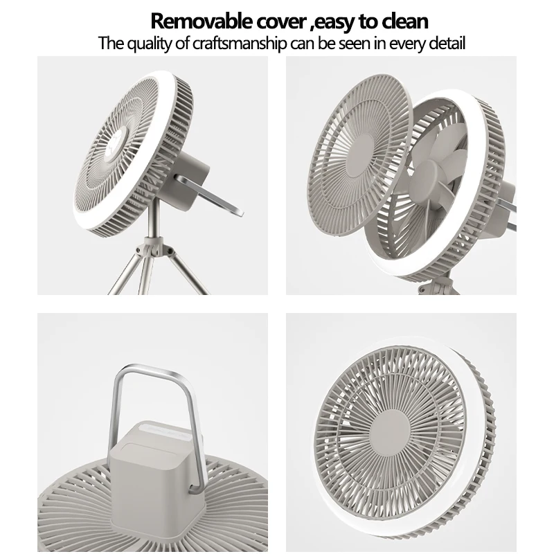 10000mAh Camping Fan With Power Bank Light USB Rechargeable Ceiling Electric Air Cooler Portable  Wireless Circulator for Tent