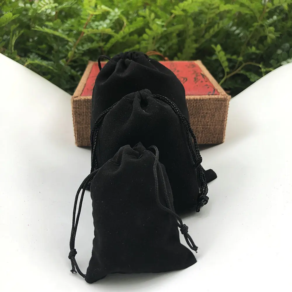 200 Pieces Velvet Dust Bag Black Multi-Color 10x12 Cm 7x9 Cm 5x7 Cm Drawstring Gift Packaging Small Jewelry Storage Bags