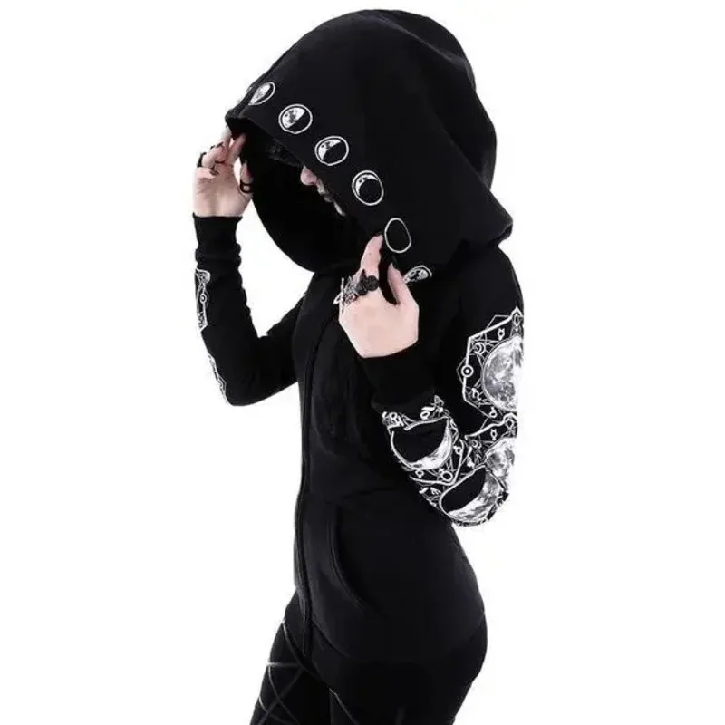 Nuevo 2025's Witchcraft con capucha de manga larga gótico bruja Luna mujeres disfraces Cosplay Sudadera con capucha de gran tamaño Zip P eqs9X