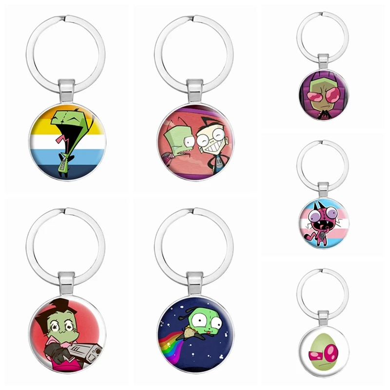 Kawaii Cartoon Invader Zim Keychain Cute Anime Animal Gir Dib Key Chain Bag Accessories KeyRing Fans Collect Friends Gift