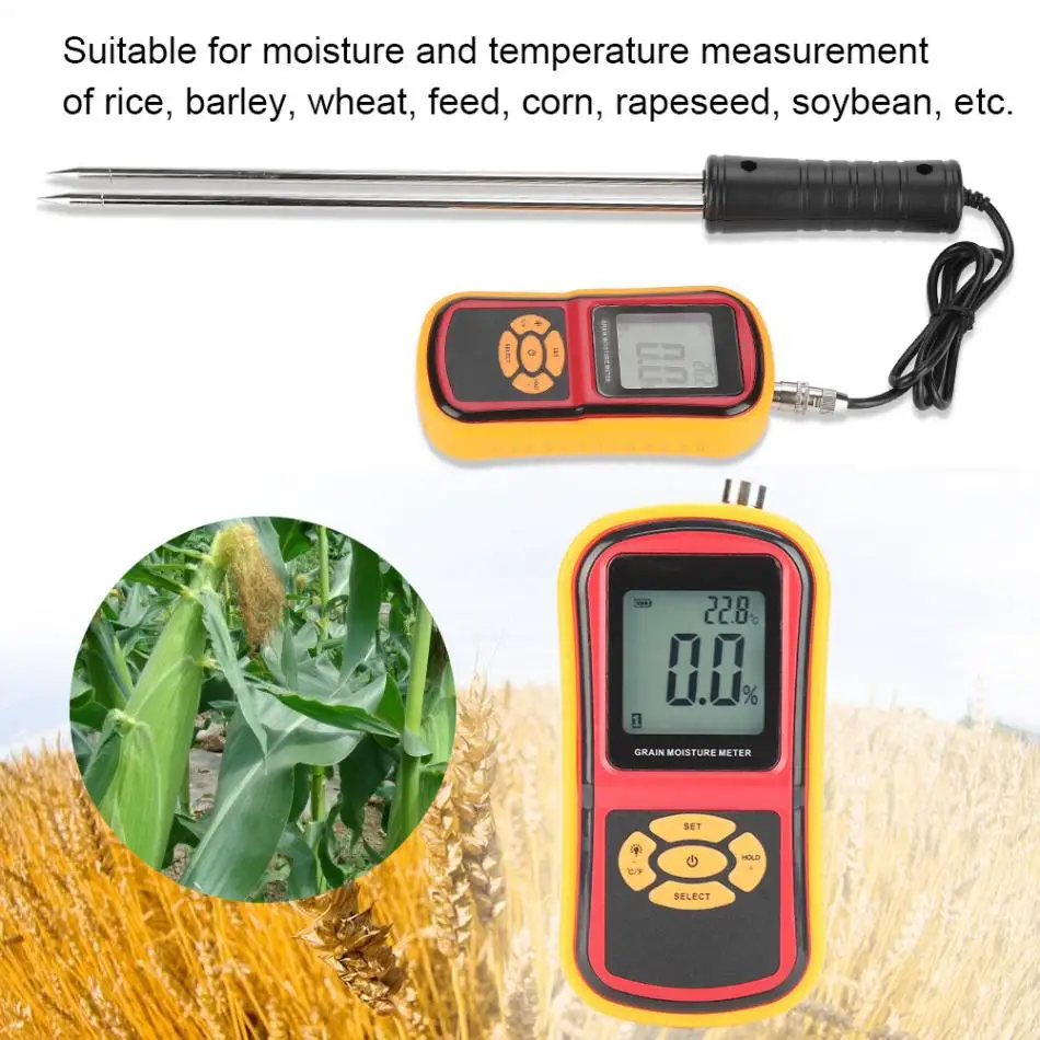 Digital Grain Moisture Meter with Measuring Probe GM640 Portable LCD Hygrometer Humidity Tester for Corn Wheat Rice Bean Wheat