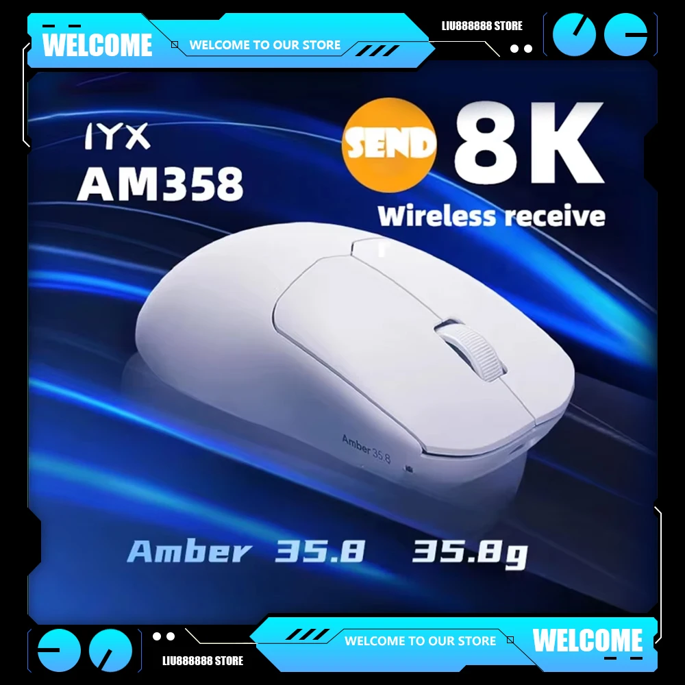 IYX AM358 PAW3395 Wireless Dual-Mode Holeless Lightweight Sensor 8K Typy-C Gaming Mouse Customizable Computer Gamer Accessories