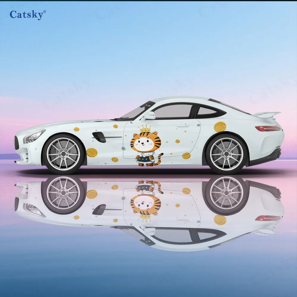 

Cute Tiger with Crown Color Car Vinyl Wraps Decal Self-adhesive PVC Sticker Suitable for Trucks SUV Decor Auto Accessories Gift