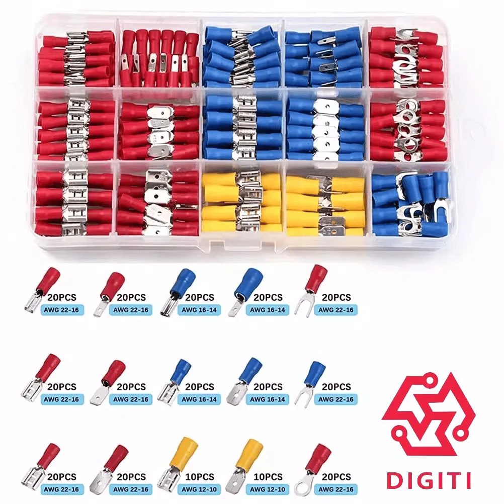 280pcs 와이어 커넥터 키트 남성 여성 절연 터미널 콜드 크림프 터미널 모듬 크림프 터미널 스페이드 버트 커넥터 키트