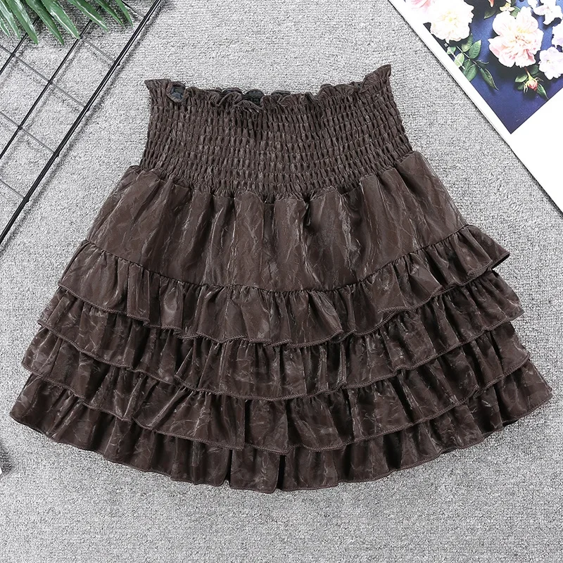 Matakawa Y2k Ruffles Women Skirts Autumn Winter Elastic High Waist Elegant Faldas Mujer Korean Fashion Vintage Sweet Mini Skirt