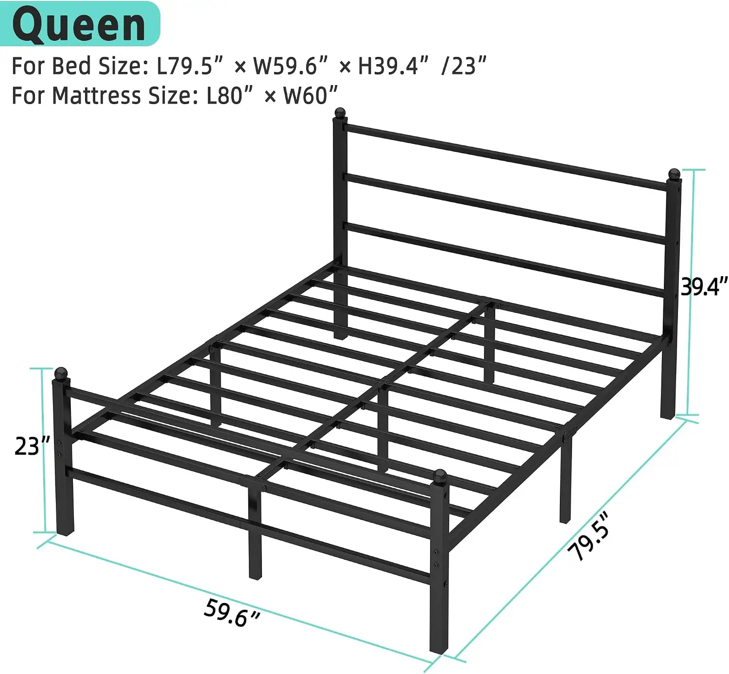 Queen Bed Frame with Headboard and Footboard, 14 Inch Metal Platform Bed Frame Queen Size with Steel Slat Support, No Box