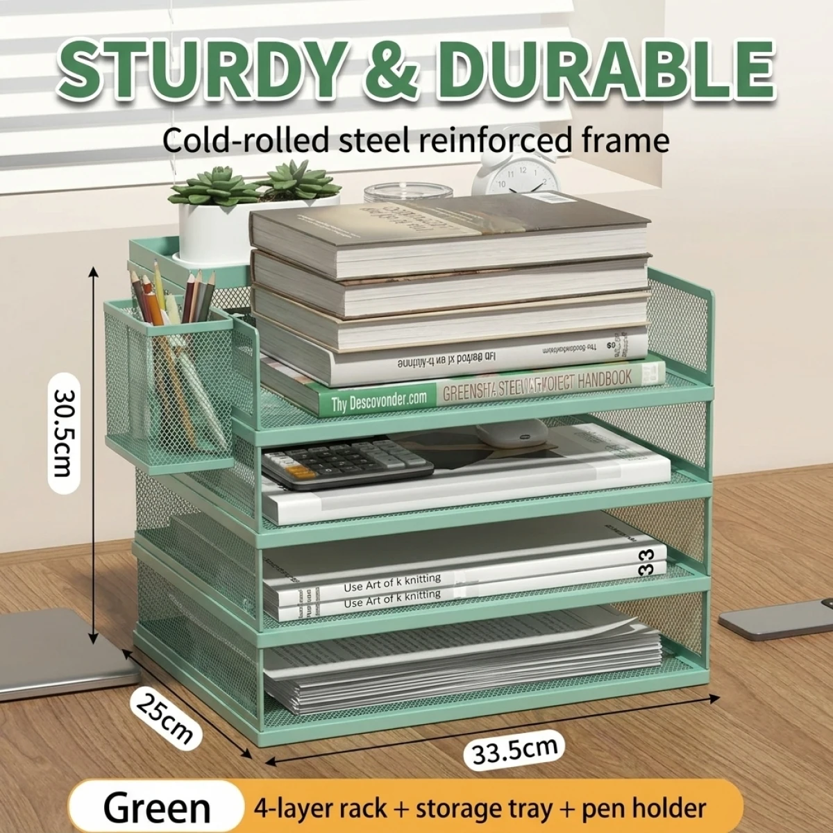 green-adjustable-desk-organizer-heavy-duty-paper-holder-clear-division-storage-quick-access