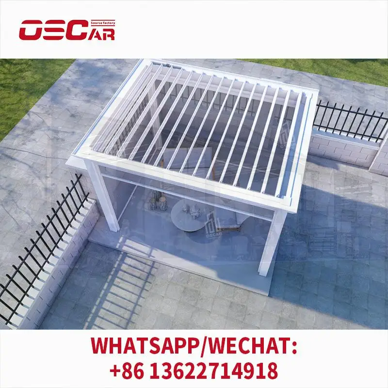 

Outdoor Motorized Louvered Awning Waterproof Louvre Gazebo Aluminum Alloy Pergola for Garden Patio Backyard Luxury Premium pergo