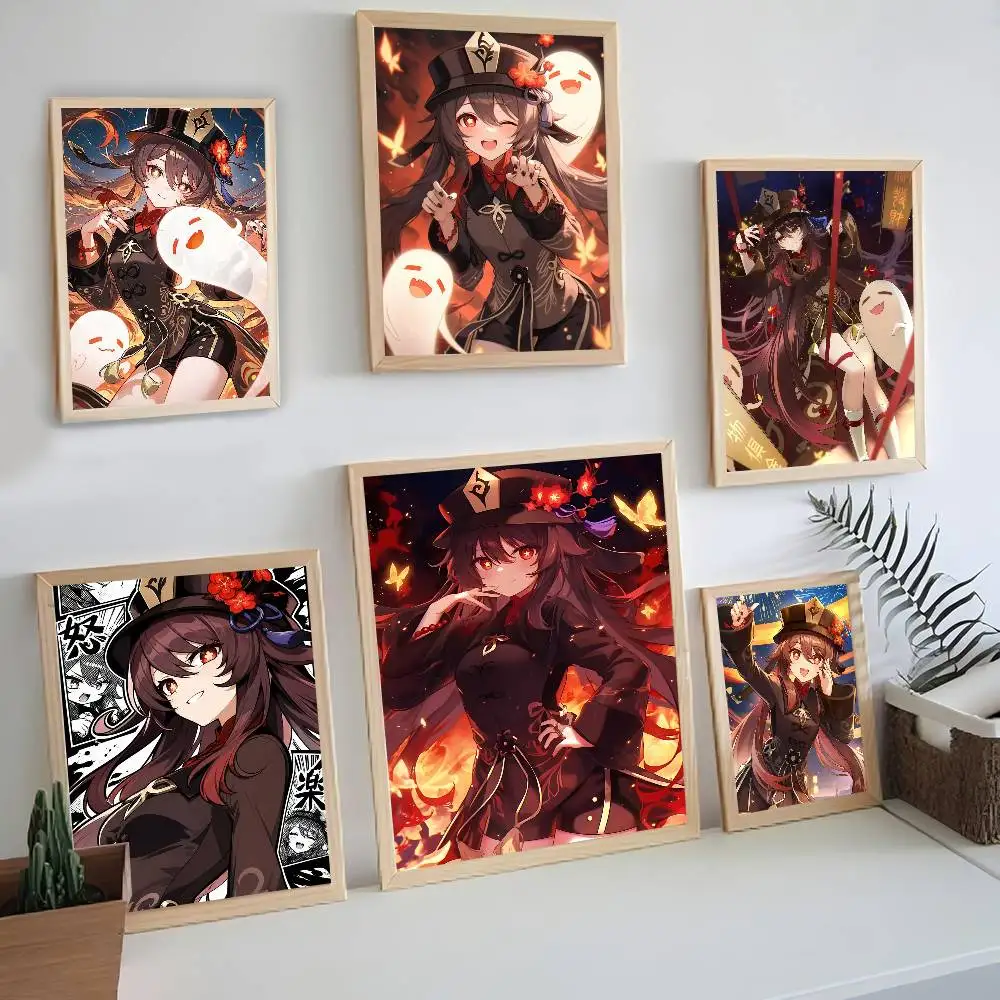 Genshin Impact Hu Tao Whitepaper Poster Waterproof Paper Sticker Coffee House Bar Aesthetic Art Wall Painting