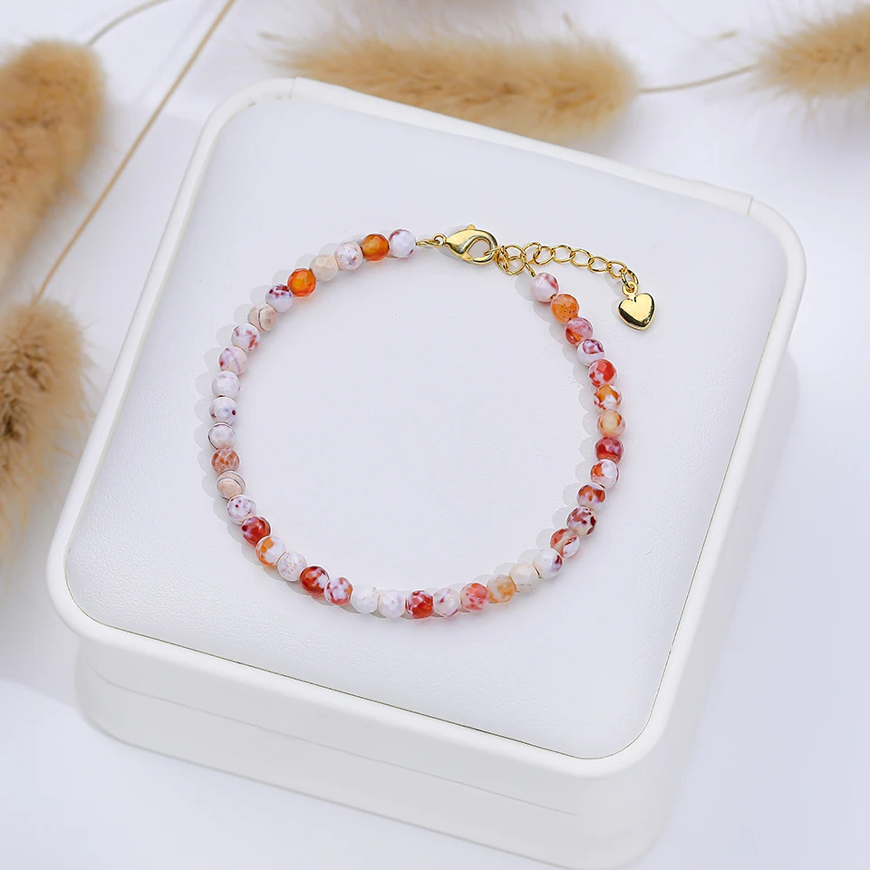 4 MM Green Agate  Bracelet With Heart Design  Jewelry for Women Rose Quartz Bts Handmade Cheap Items With  Gift Bangle