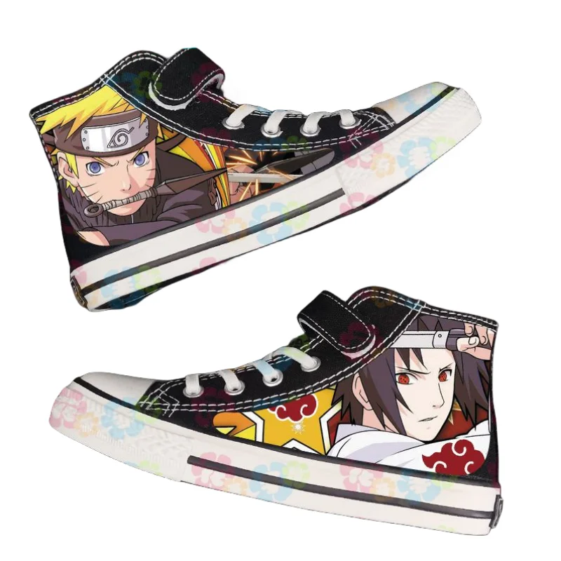 Naruto Sasuke Payne anime cartoon pattern boy's luminous Naruto shoes spring children's high-top Velcro canvas shoes breathable