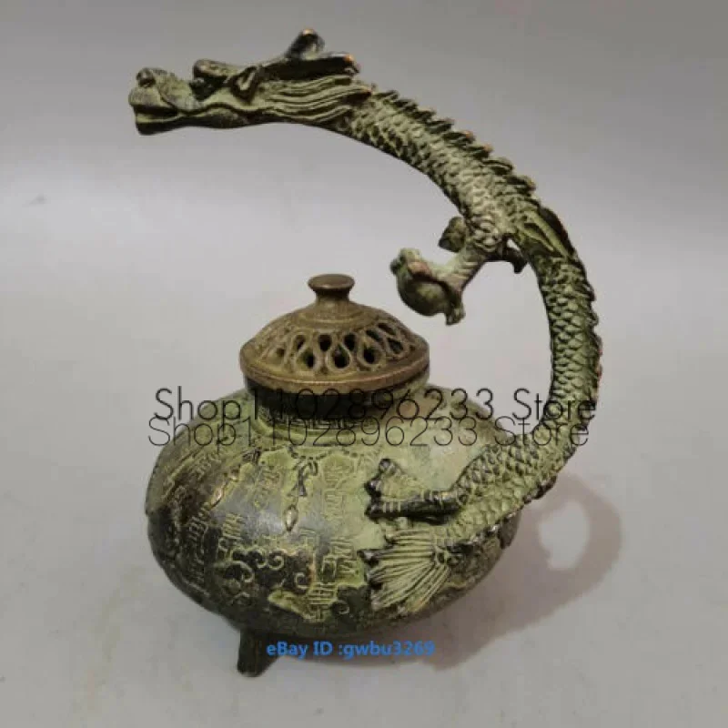 

L34 Old Chinese bronze Hand-carved Dragon statue incense burner w Xuande Mark