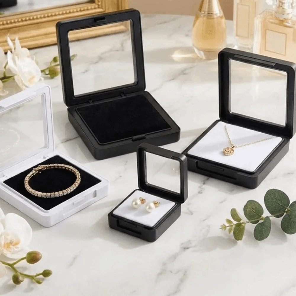 Packaging Transparent Rhinestone Jar Box Flip Lid Acrylic Gemstone Holder Black White Crystal Display Case Jewelry