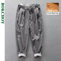 Autumn Winter New Men Vintage Corduroy Keep Flex Pants Loose Wide-legged Cotton Casual Soft Comfortable Trousers 4XL AZ398