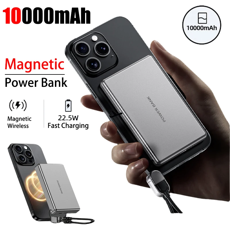 

10000 мАч Мини Power Bank Магнитный Беспроводной 5000 мАч USB C Кабель Быстрая Зарядка Портативный Внешний Аккумулятор для IPhone Samsung Xiaomi